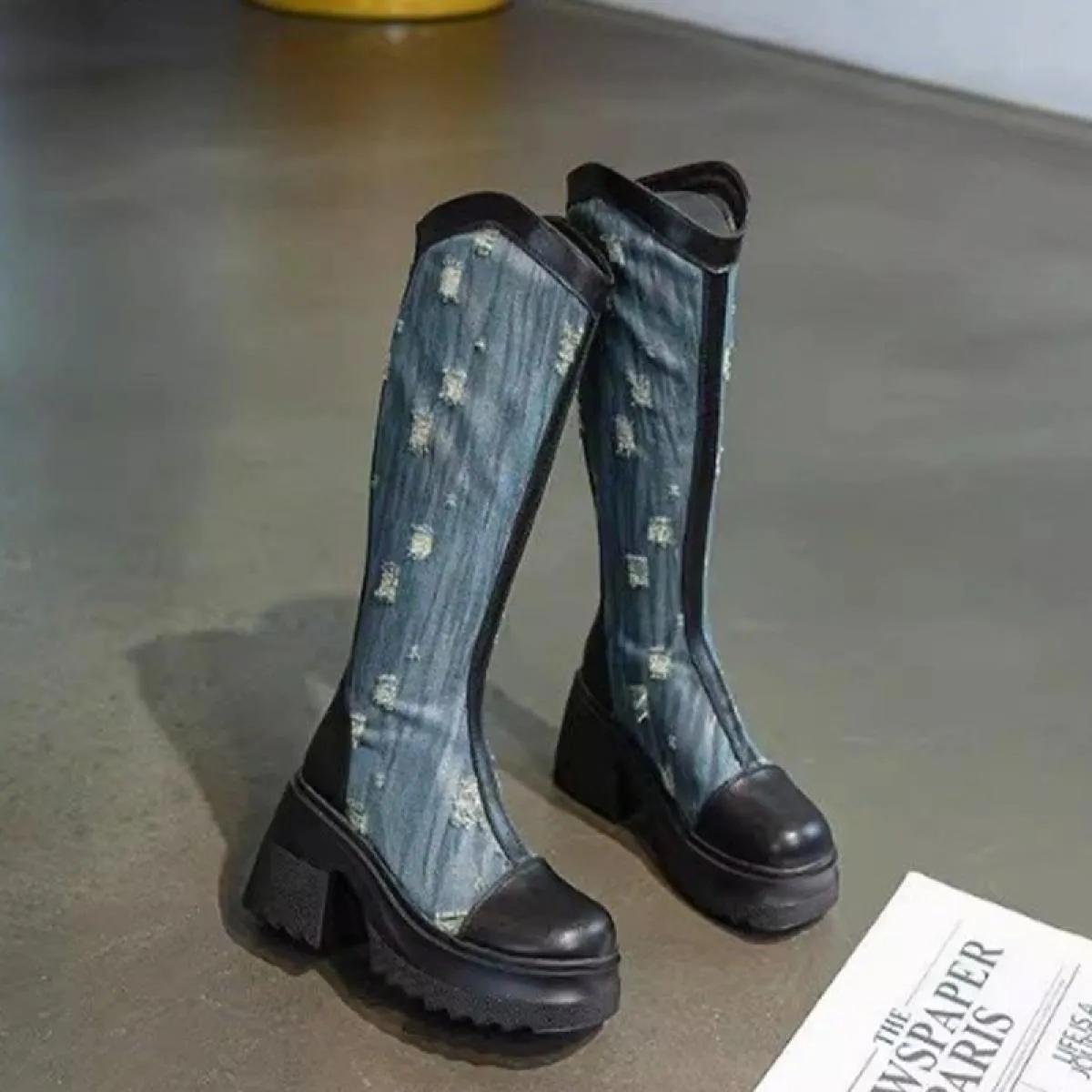 2023 Donna Inverno Moda Tacchi alti Stivali Chelsea alti al ginocchio Scarpe con plateau robuste Scarpe di nuova marca Goth Moto