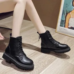 2024 Stivali da combattimento invernali delle nuove donne Pelliccia calda Stivali neri con plateau Pu Lace Up Manica corta Stiva