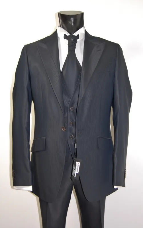 Abito elegante blu luciano soprani cerimonia con panciotto e cravatta coordinati