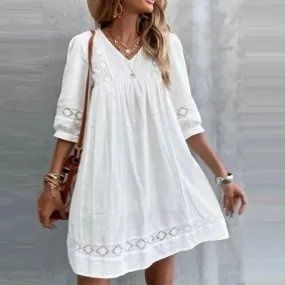 Abito in lino di cotone per donna 2023 gonna corta elegante in pizzo solido estivo mini abito da spiaggia allentato casual abbig