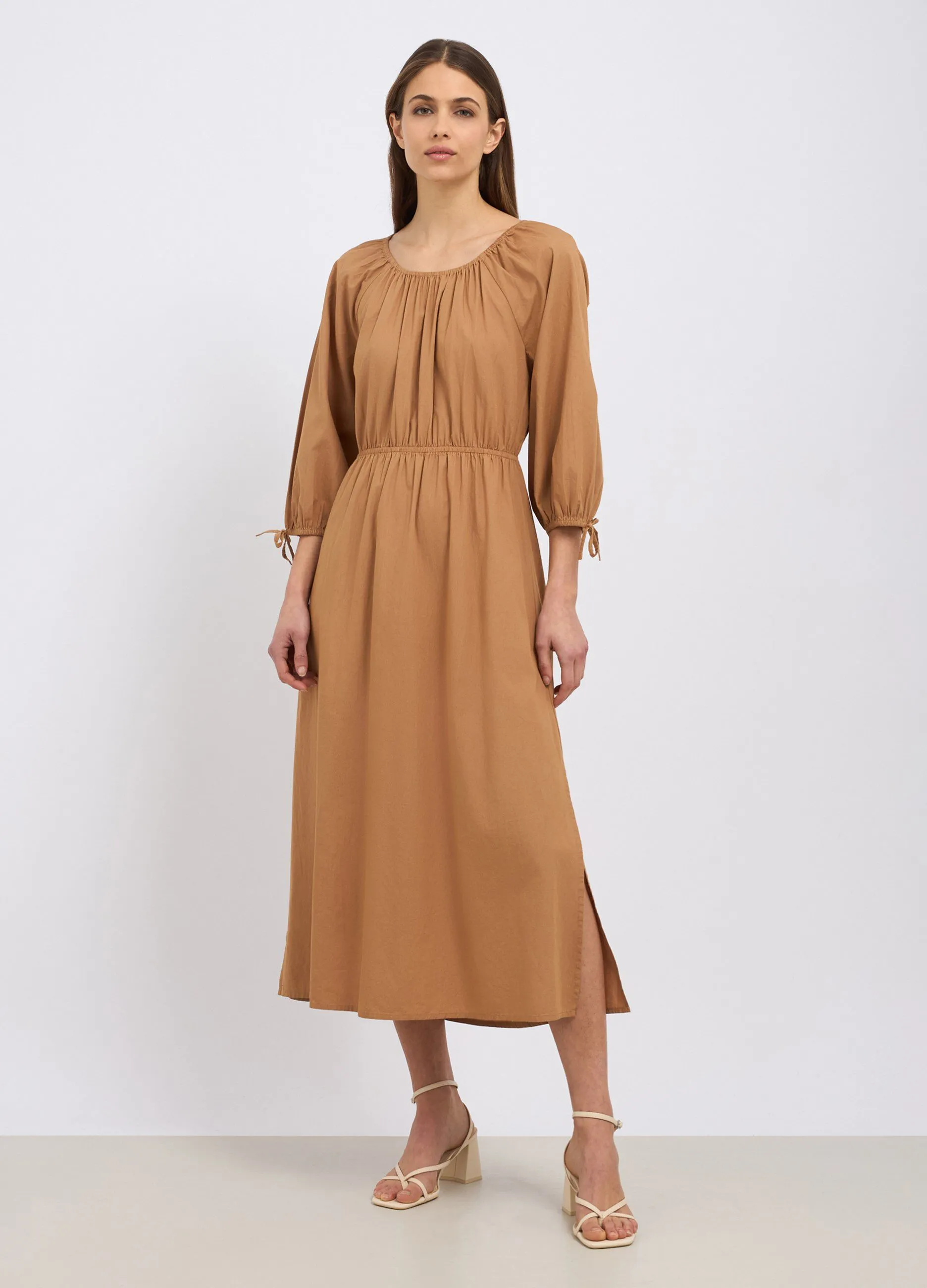Abito lungo in puro cotone con spacco donna