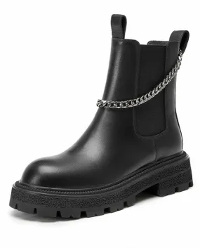 Beautoday Stivaletti Donna Scarpe con plateau in pelle di mucca Decorazione con catena in metallo Fascia elastica Stivali femmin