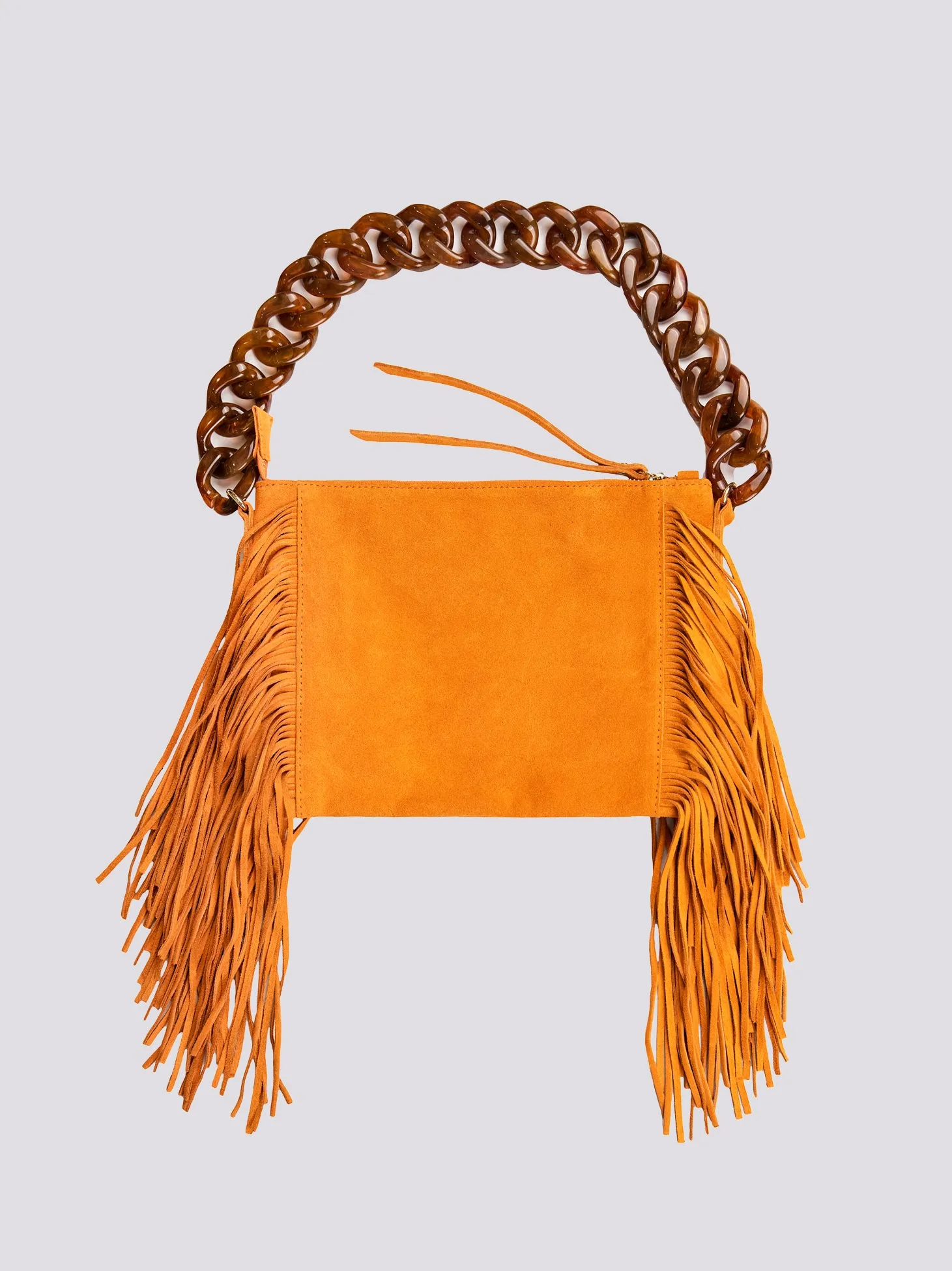 BORSA A TRACOLLA IN CAMOSCIO ARANCIO CON FRANGE FLAPPY