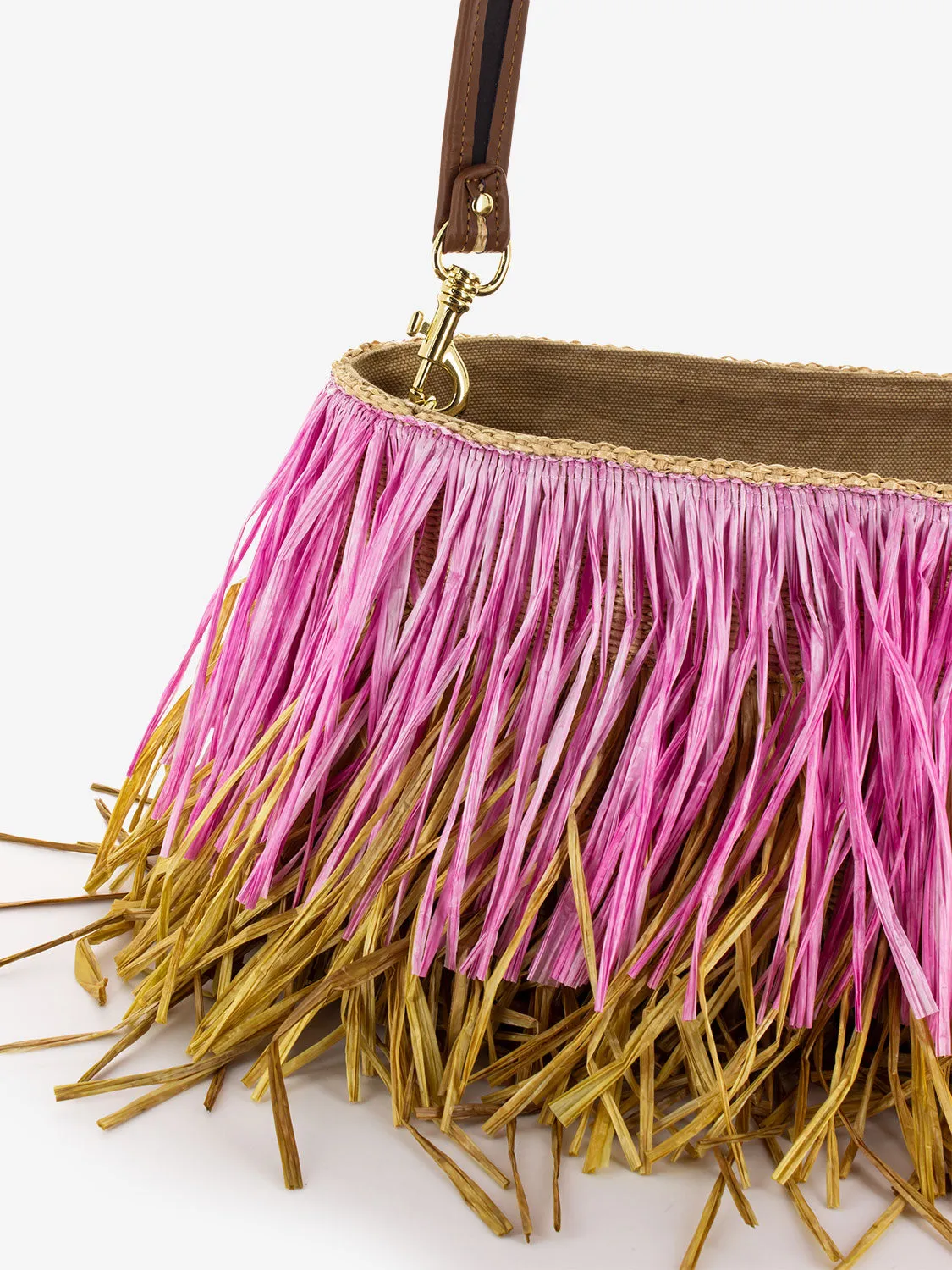 Borsa con frange Jasmine rosa / naturale