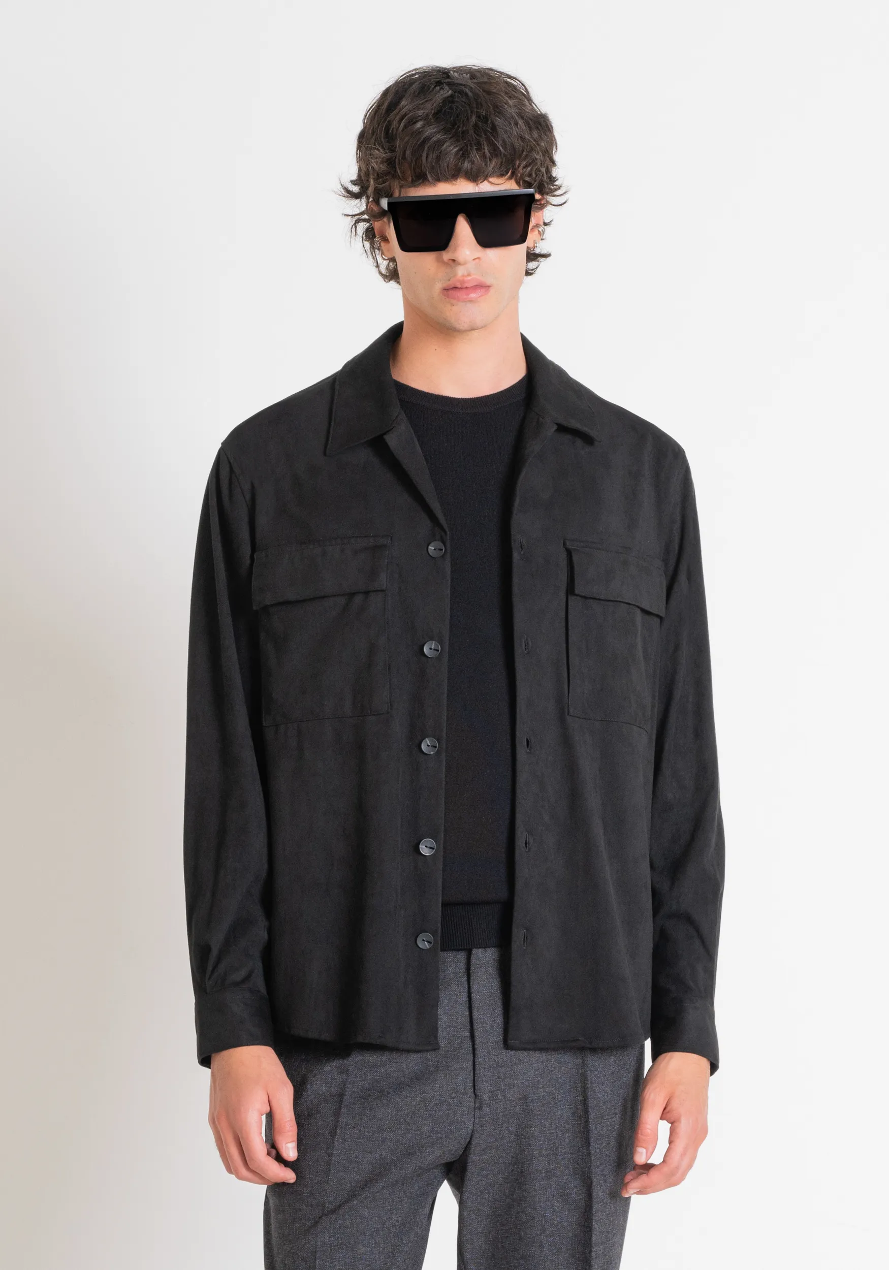 CAMICIA REGULAR FIT TAGLIO DRITTO CON TESSUTO EFFETTO SCAMOSCIATO