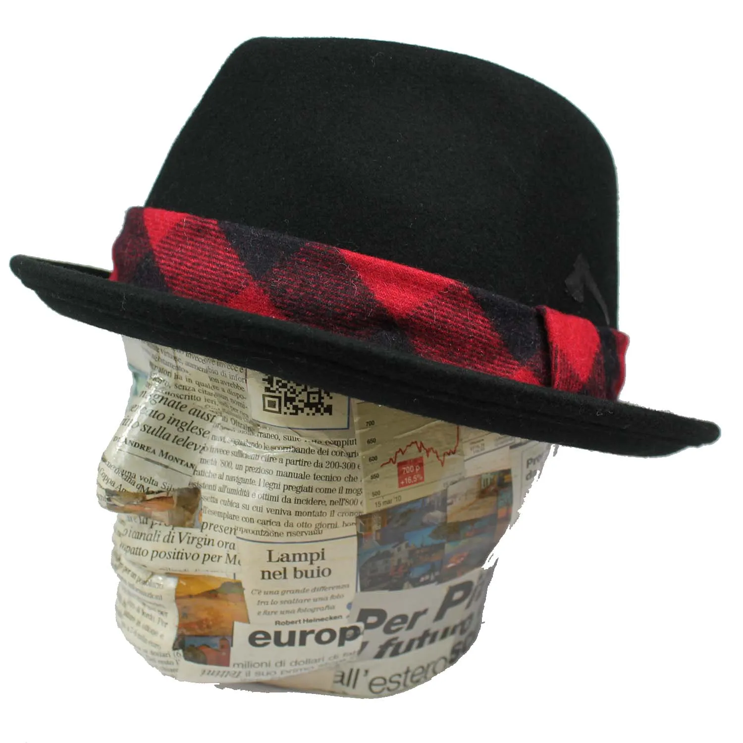 Cappello Pork Pie Stetson – Feltro di lana e tesa piccola nero con nastro rosso