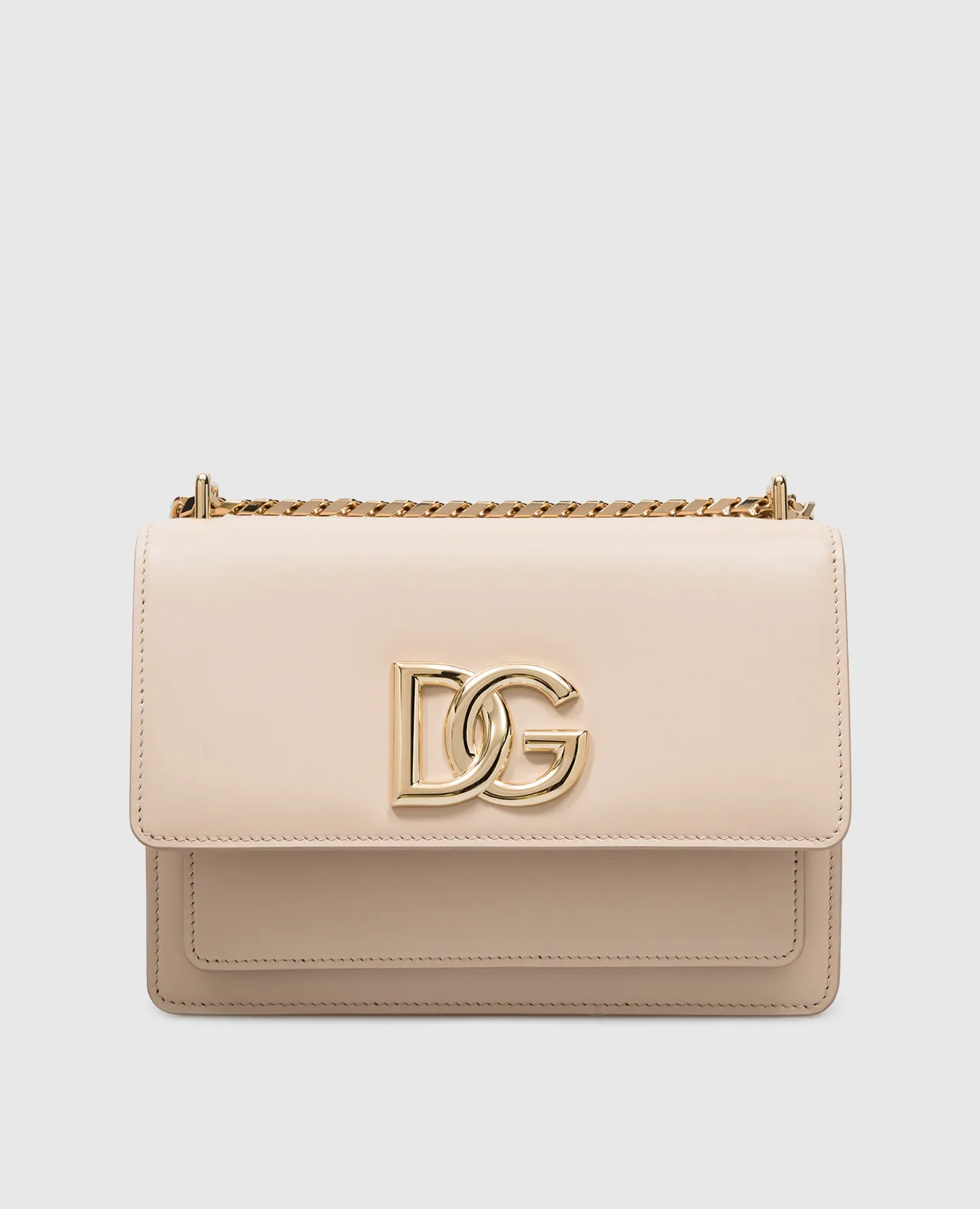 Dolce&Gabbana Borsa messenger in pelle beige con logo DG metallizzato BB7599AW576