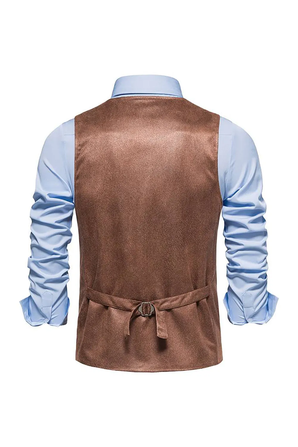 Gilet casual da uomo monopetto in pelle scamosciata con scollo a V marrone