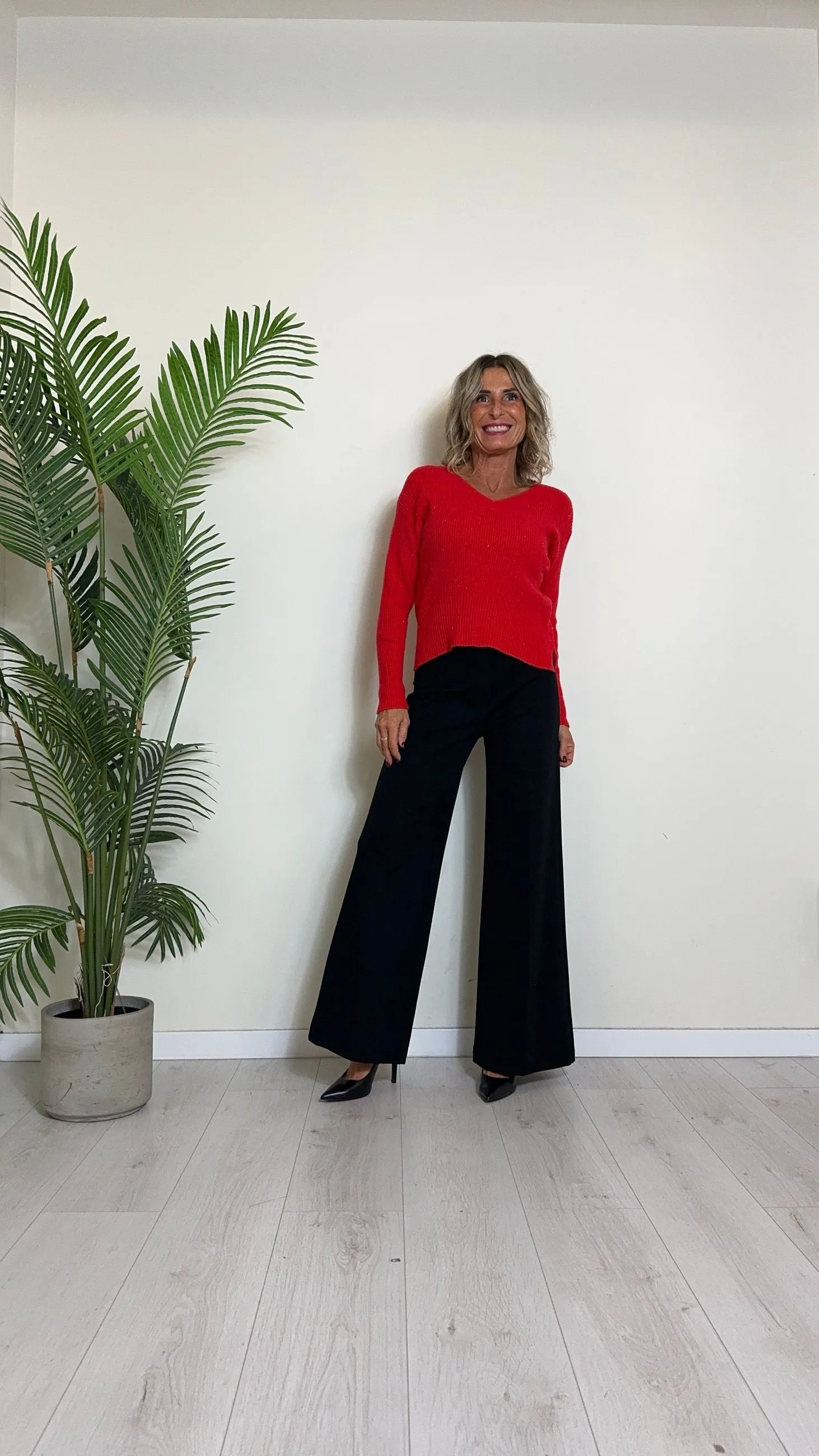 GIORGIA & JHONS - 60299FW24 - PANTALONE PALAZZO PUNTO MILANO CON PIEGA CENTRALE