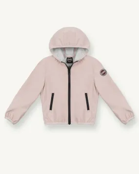 Giubbino rosa cipria in softshell elasticizzato con cappuccio 18-36 mesi