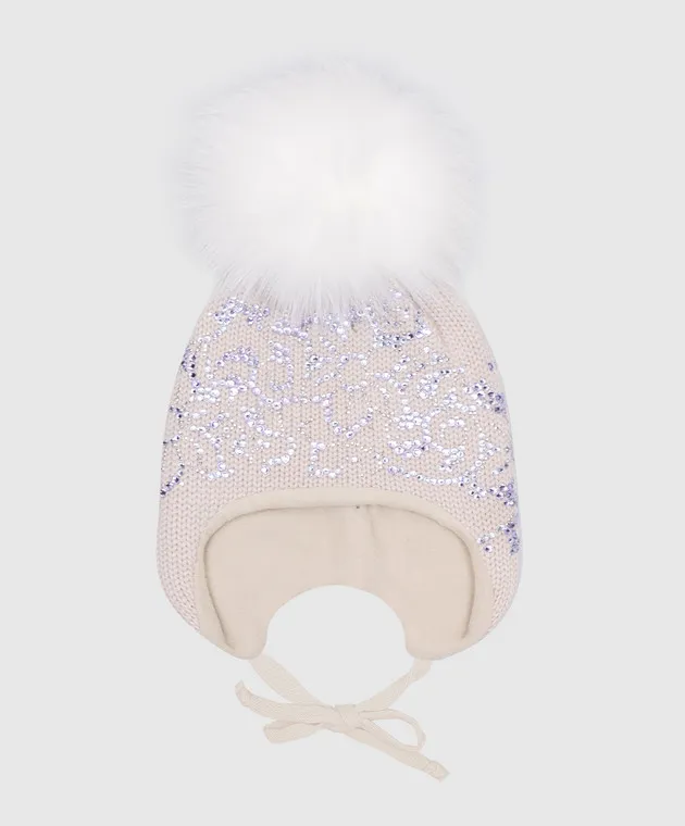 Il Trenino Cappello rosa da neonato realizzato in lana con pelliccia e applicazione di cristalli 4416B