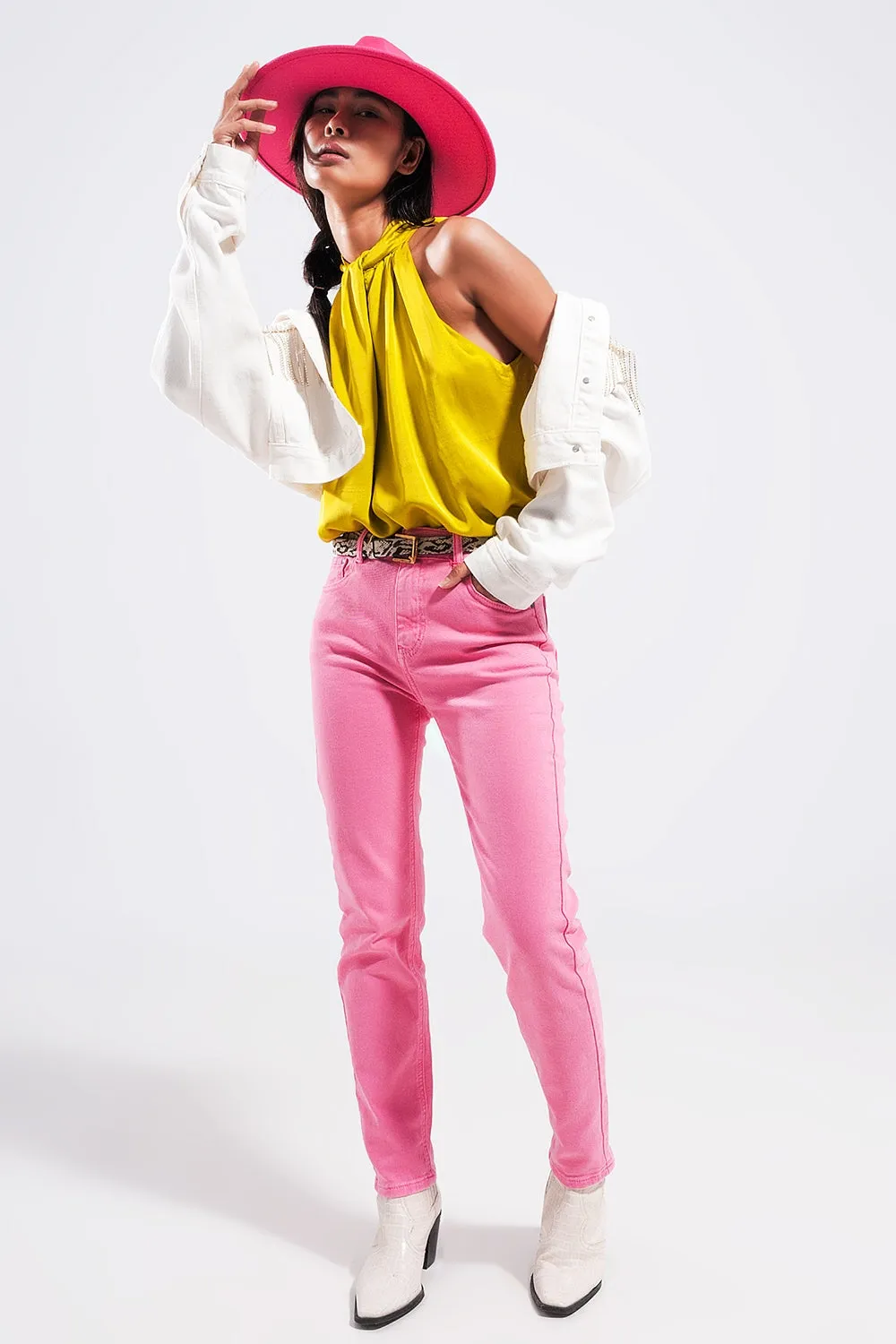 Jeans skinny in cotone elasticizzato rosa