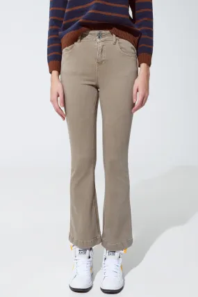 Jeans skinny svasati con doppio bottone in beige