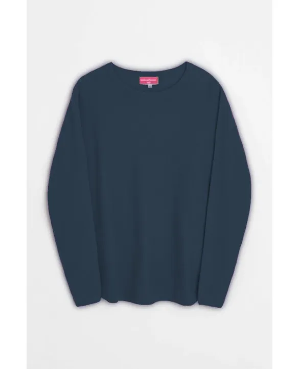 Maglione in cachemire oversize con collo a barchetta blu navy