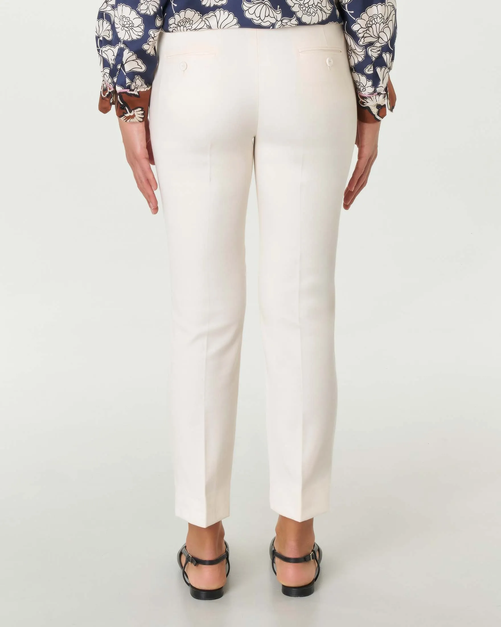 Pantaloni color avorio slim fit in cotone stretch