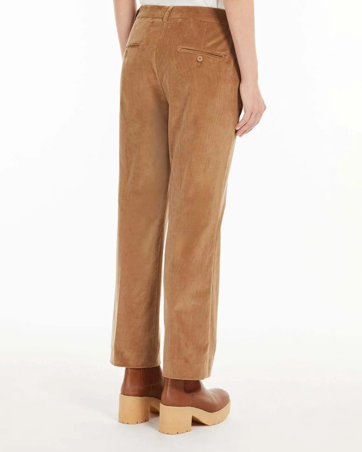 Pantaloni color cammello in velluto a mille righe di cotone stretch