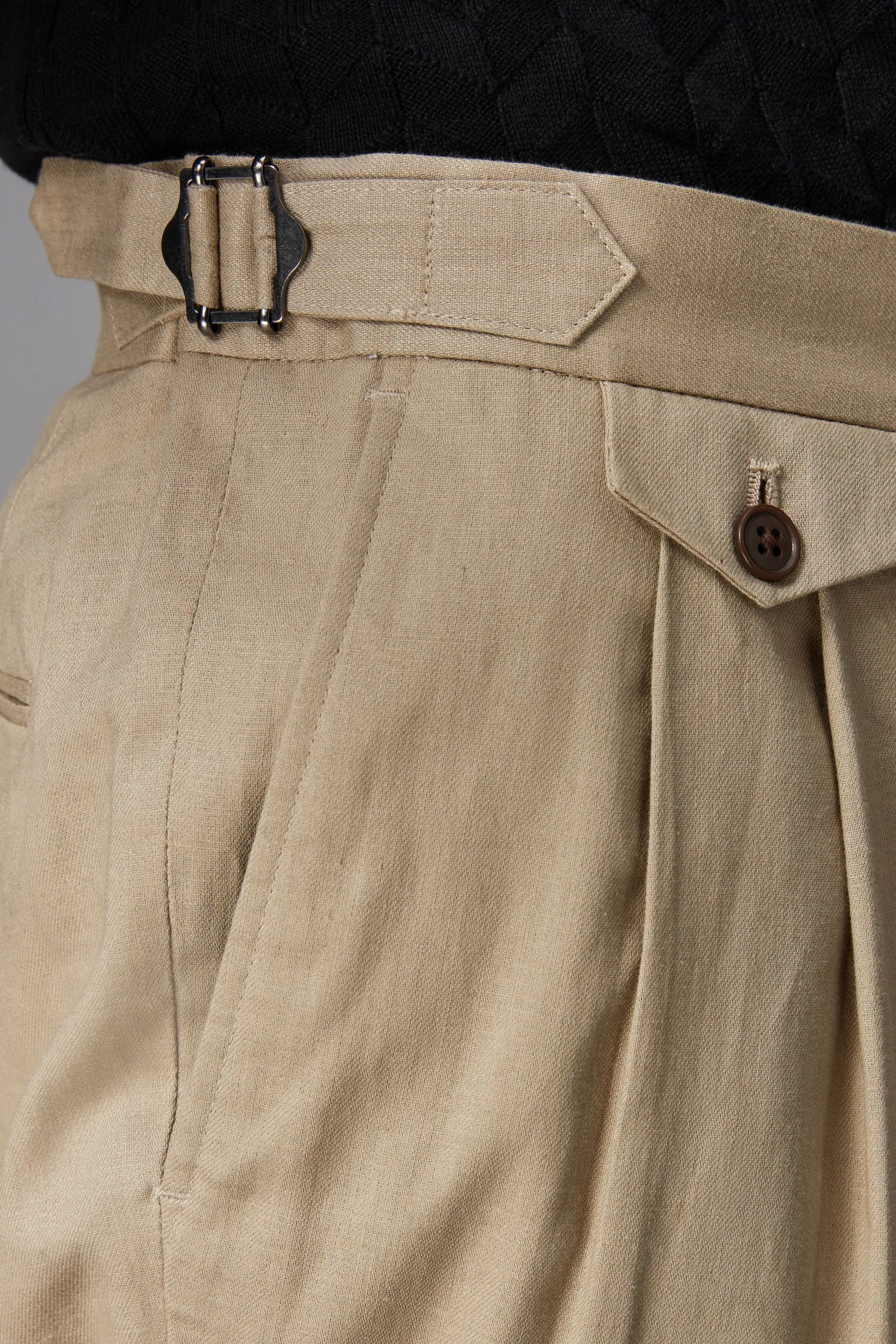 Pantaloni regolabile laterale in cotone lino
