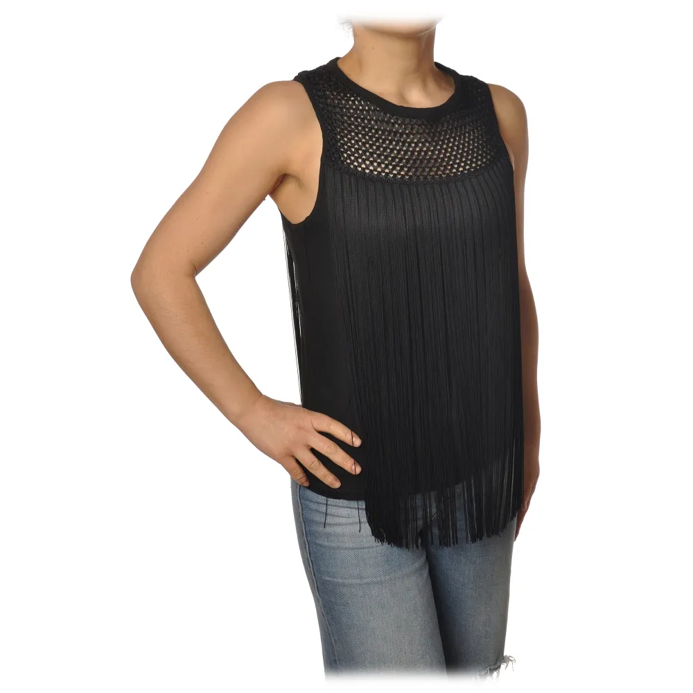 Patrizia Pepe - Top con Frange - Nero - Top - Made in Italy - Luxury Exclusive Collection