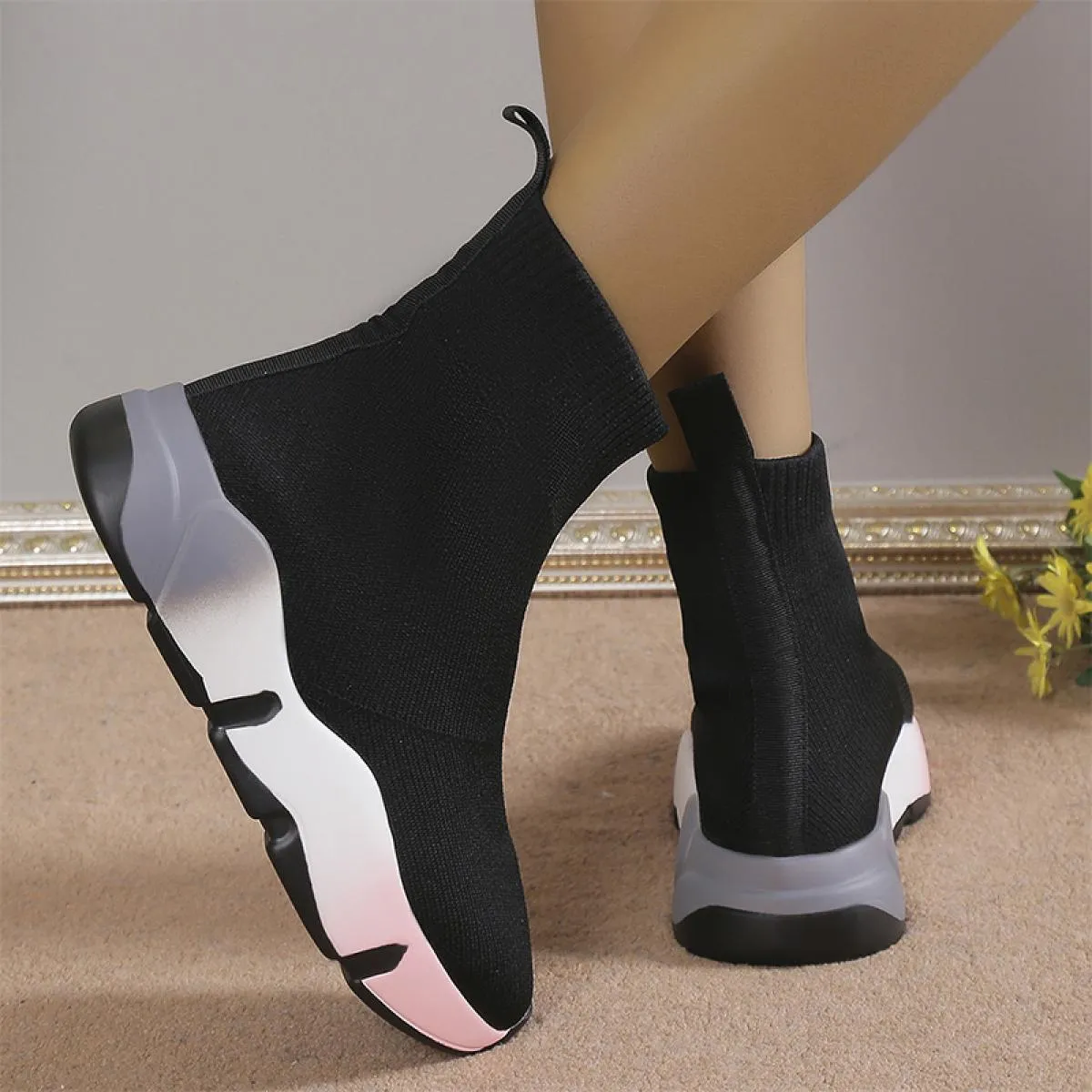 Scarpe basse da donna invernali con plateau Stivali Chelsea alla moda 2023 Tessuto lavorato a maglia casual Walking New Trend Go