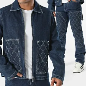 Set di jeans regular in denim blu e giacca con zip