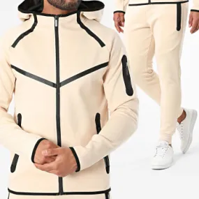 Set felpa con cappuccio e pantaloni da jogging con zip beige