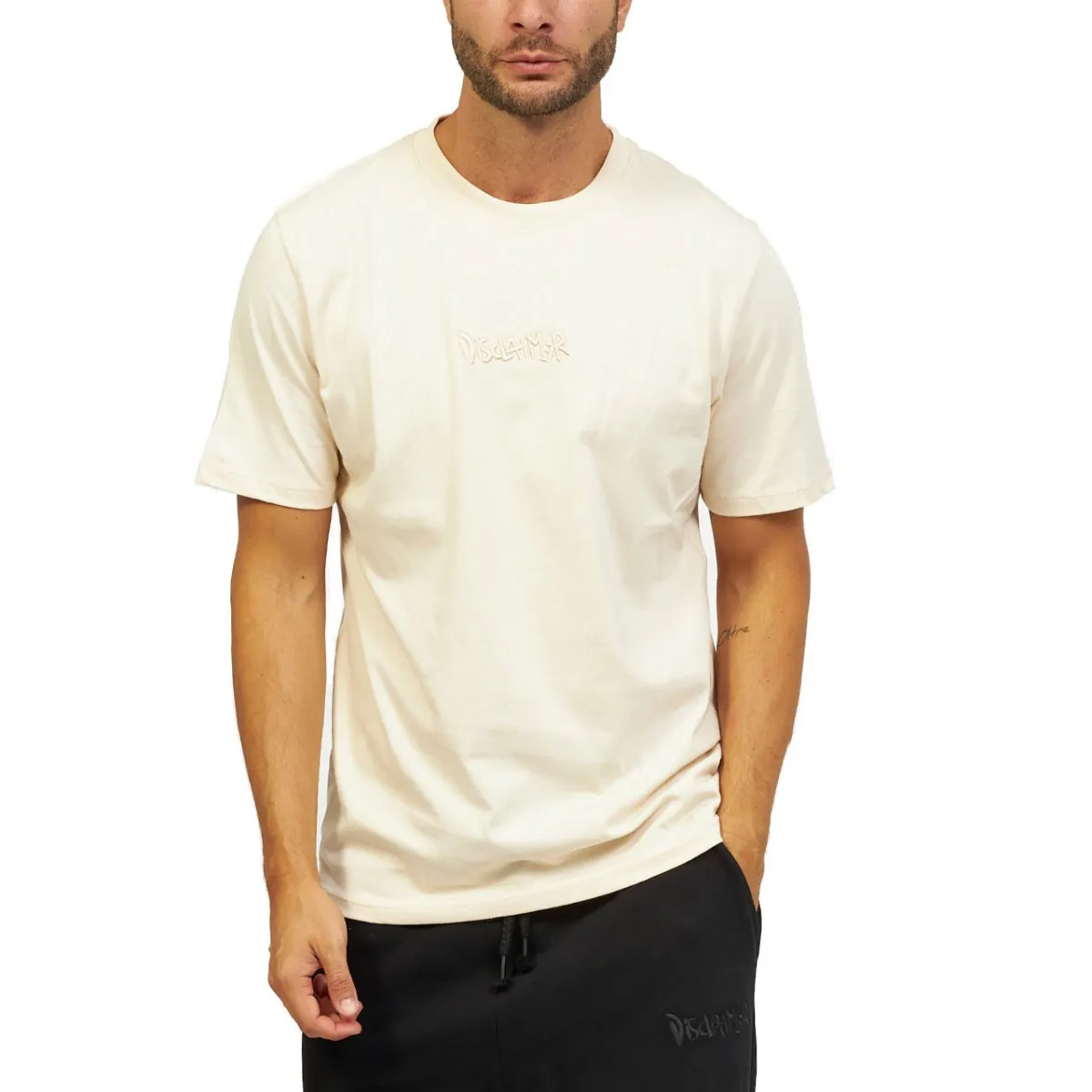 T-Shirt Con Logo Ricamato Crema