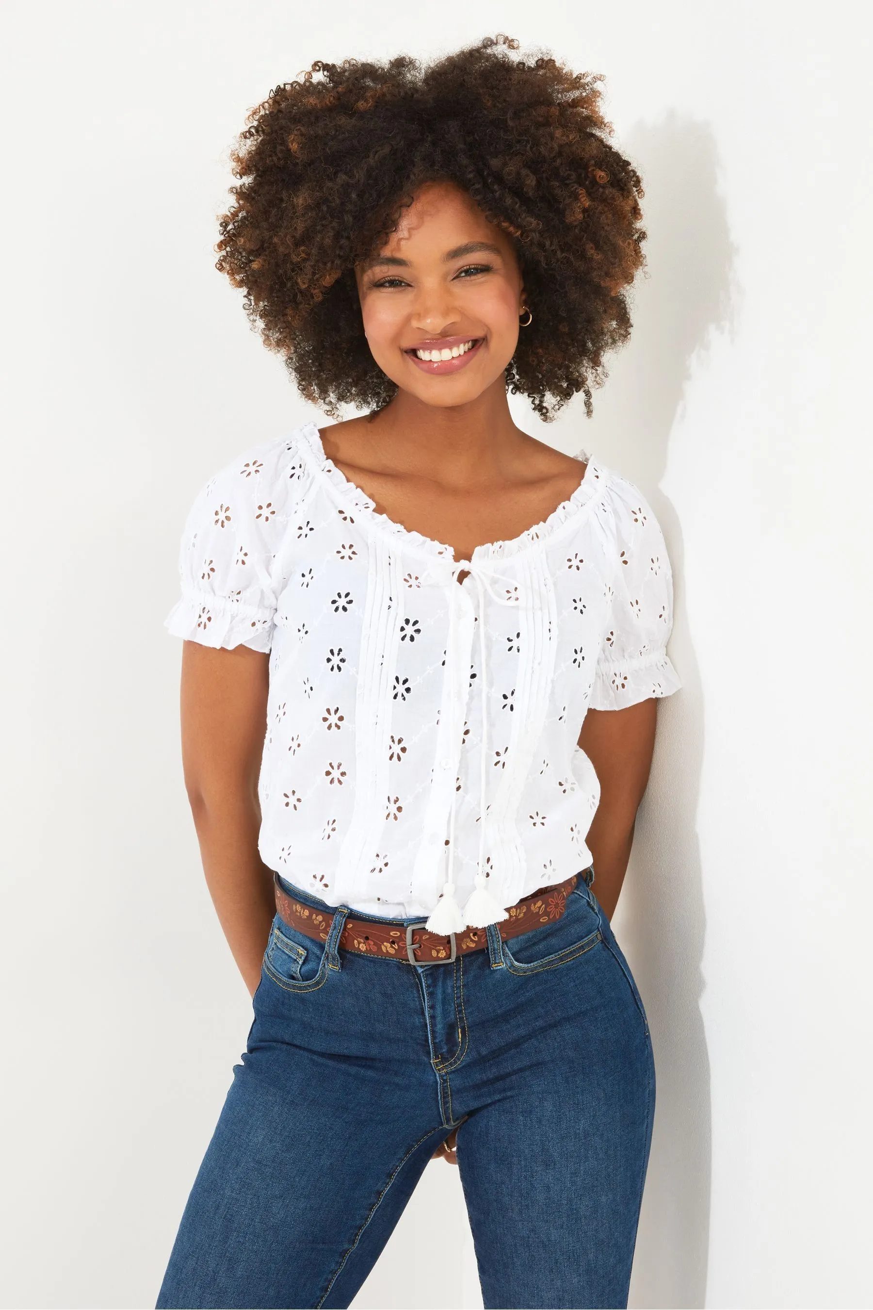 Top Joe Browns in pizzo sangallo con nappine