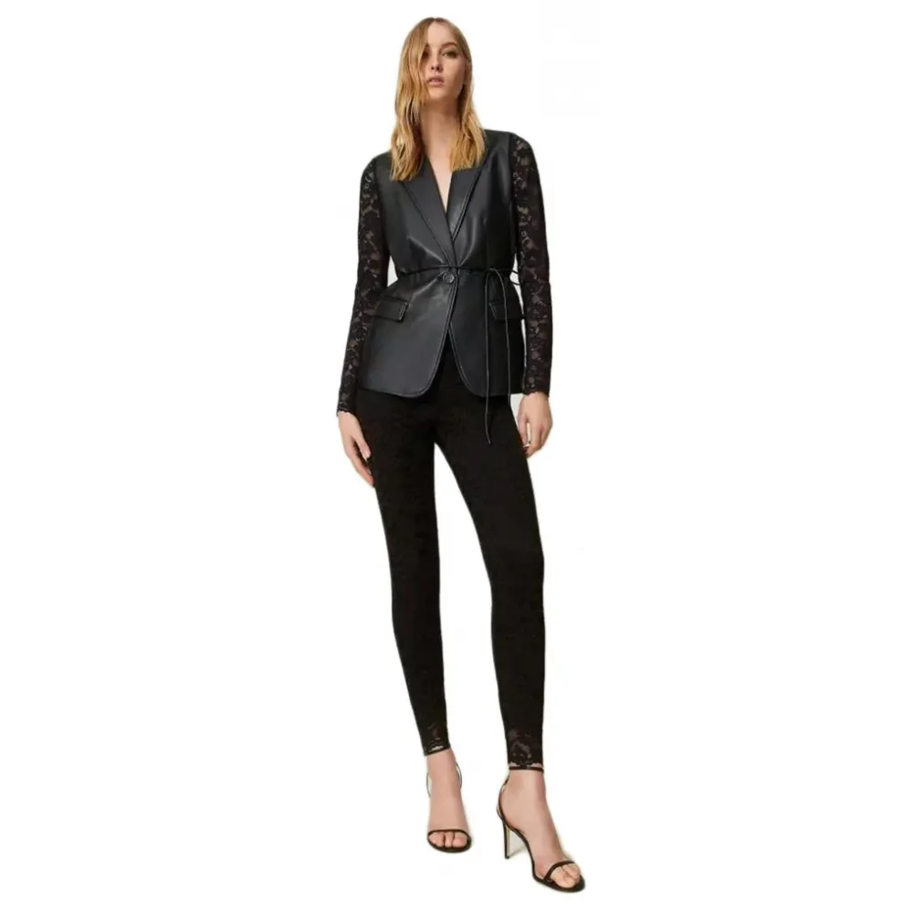 Twinset - Leggings in Pizzo Macramè - Nero - Pantaloni - Made in Italy - Luxury Exclusive Collection