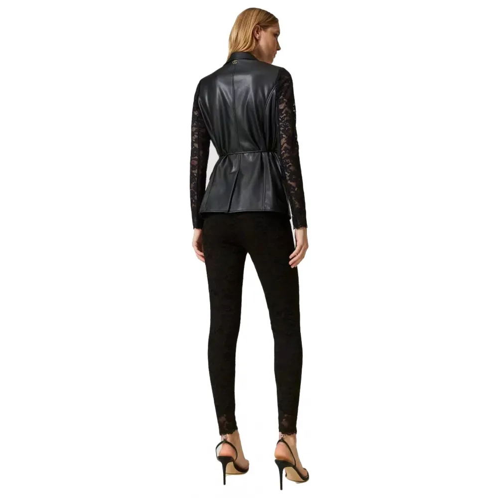 Twinset - Leggings in Pizzo Macramè - Nero - Pantaloni - Made in Italy - Luxury Exclusive Collection
