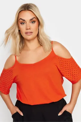 Yours Curve - Top con spalle scoperte e maniche in pizzo sangallo