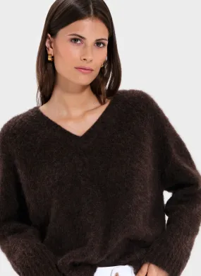  ZAPA   NUVOLA - Maglione oversize scollo a V in misto lana | Marrone